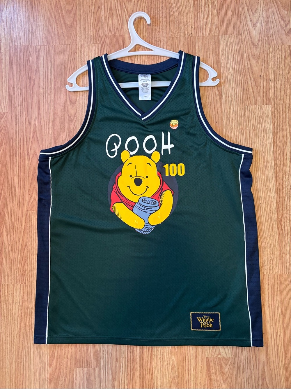 Disney Dark Green and Navy Blue V-Neck Athletic Jersey with White Trim